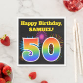 Fun Fireworks + Rainbow Pattern "50" Birthday # Servet (Insitu)