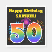 Fun Fireworks + Rainbow Pattern "50" Birthday # Servet (Voorkant)