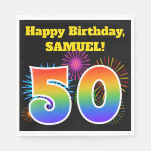Fun Fireworks + Rainbow Pattern "50" Birthday # Servet