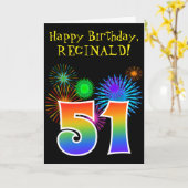 Fun Fireworks + Rainbow Pattern "51" Birthday # Kaart (Gele Bloem)