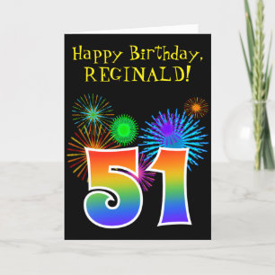 Fun Fireworks + Rainbow Pattern "51" Birthday # Kaart