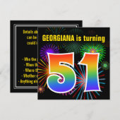 Fun Fireworks + Rainbow Pattern "51" Birthday # Kaart (Voorkant / Achterkant)