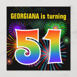 Fun Fireworks + Rainbow Pattern "51" Birthday # Kaart