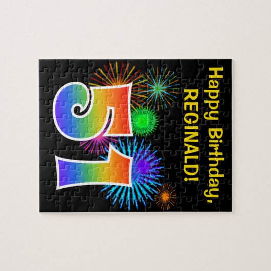 Fun Fireworks + Rainbow Pattern "51" Birthday # Legpuzzel (Horizontaal)