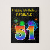 Fun Fireworks + Rainbow Pattern "51" Birthday # Legpuzzel (Verticaal)