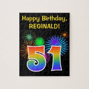 Fun Fireworks + Rainbow Pattern "51" Birthday # Legpuzzel