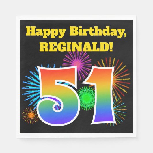 Fun Fireworks + Rainbow Pattern "51" Birthday # Servet (Voorkant)