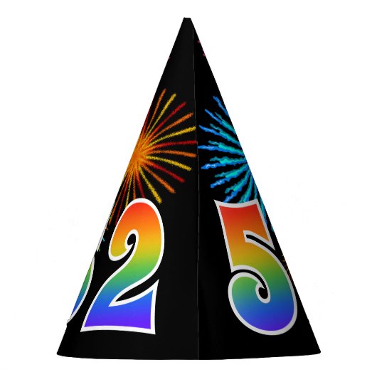 Fun Fireworks + Rainbow Pattern "52" Birthday # Feesthoedjes (Achterkant)