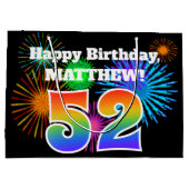 Fun Fireworks + Rainbow Pattern "52" Birthday # Groot Cadeauzakje (Achterkant)