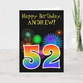 Fun Fireworks + Rainbow Pattern "52" Birthday # Kaart