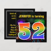 Fun Fireworks + Rainbow Pattern "52" Birthday # Kaart (Voorkant / Achterkant)