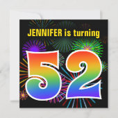 Fun Fireworks + Rainbow Pattern "52" Birthday # Kaart (Voorkant)