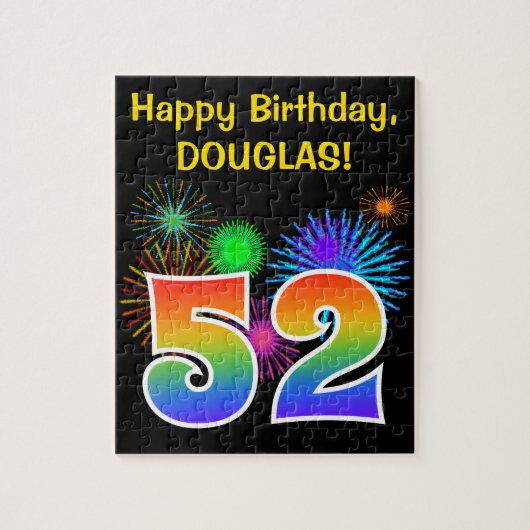 Fun Fireworks + Rainbow Pattern "52" Birthday # Legpuzzel (Verticaal)