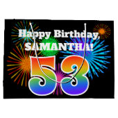 Fun Fireworks + Rainbow Pattern "53" Birthday # Groot Cadeauzakje (Achterkant)