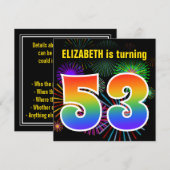 Fun Fireworks + Rainbow Pattern "53" Birthday # Kaart (Voorkant / Achterkant)