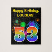 Fun Fireworks + Rainbow Pattern "53" Birthday # Legpuzzel (Verticaal)
