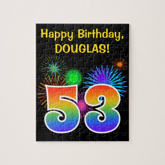 Fun Fireworks + Rainbow Pattern "53" Birthday # Legpuzzel (Verticaal)