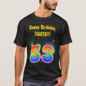 Fun Fireworks + Rainbow Pattern "53" Birthday # T-shirt (Voorkant)
