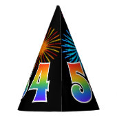 Fun Fireworks + Rainbow Pattern "54" Birthday # Feesthoedjes (Achterkant)