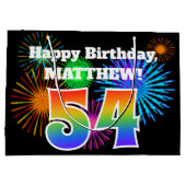 Fun Fireworks + Rainbow Pattern "54" Birthday # Groot Cadeauzakje (Achterkant)