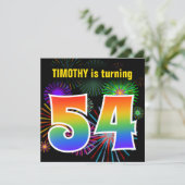 Fun Fireworks + Rainbow Pattern "54" Birthday # Kaart (Staand voorkant)