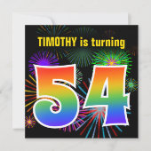 Fun Fireworks + Rainbow Pattern "54" Birthday # Kaart (Voorkant)