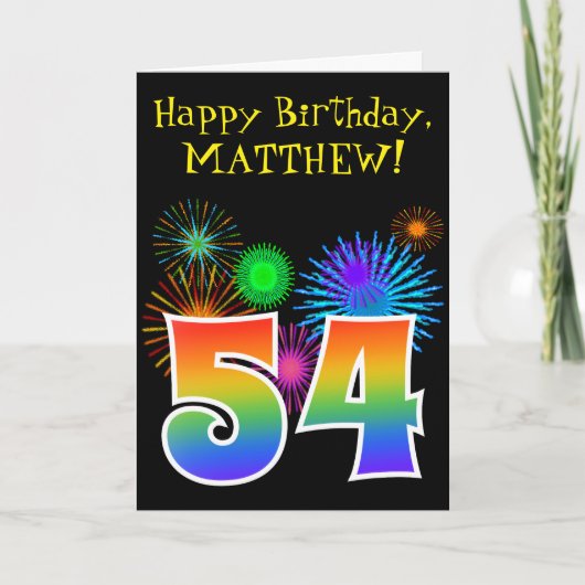 Fun Fireworks + Rainbow Pattern "54" Birthday # Kaart (Voorkant)