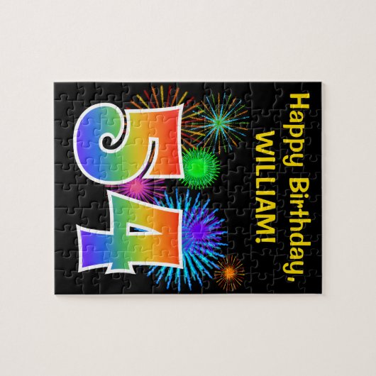 Fun Fireworks + Rainbow Pattern "54" Birthday # Legpuzzel (Horizontaal)