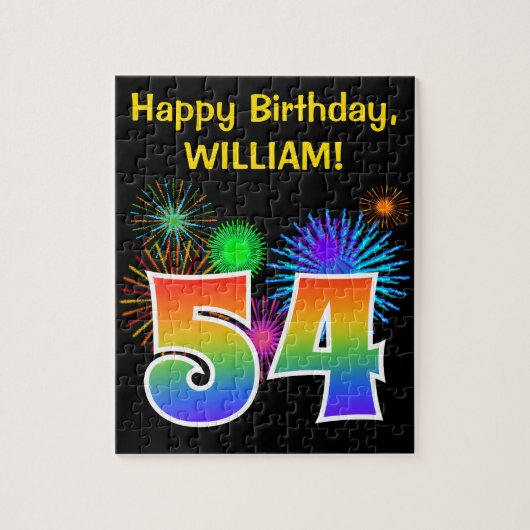 Fun Fireworks + Rainbow Pattern "54" Birthday # Legpuzzel (Verticaal)