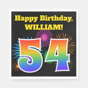 Fun Fireworks + Rainbow Pattern "54" Birthday # Servet