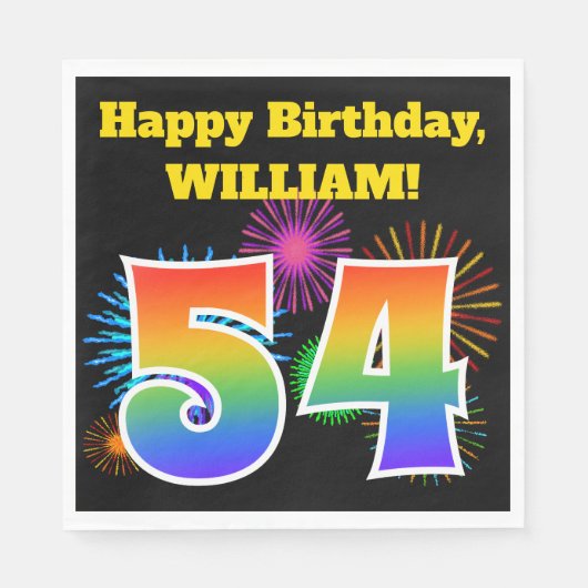 Fun Fireworks + Rainbow Pattern "54" Birthday # Servet (Voorkant)