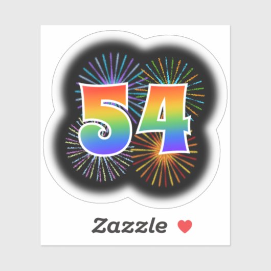 Fun Fireworks + Rainbow Pattern "54" Event # Sticker (Vel)