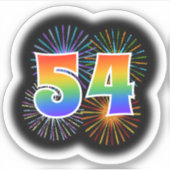 Fun Fireworks + Rainbow Pattern "54" Event # Sticker (Voorkant)