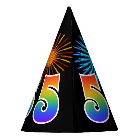 Fun Fireworks + Rainbow Pattern "55" Birthday # Feesthoedjes (Achterkant)