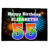 Fun Fireworks + Rainbow Pattern "55" Birthday # Groot Cadeauzakje (Achterkant)