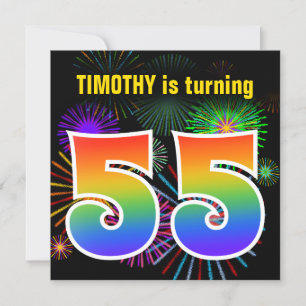 Fun Fireworks + Rainbow Pattern "55" Birthday # Kaart