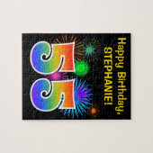 Fun Fireworks + Rainbow Pattern "55" Birthday # Legpuzzel (Horizontaal)