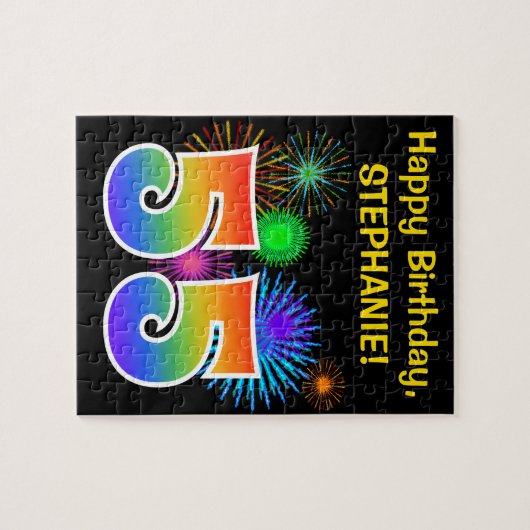 Fun Fireworks + Rainbow Pattern "55" Birthday # Legpuzzel (Horizontaal)