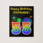 Fun Fireworks + Rainbow Pattern "55" Birthday # Legpuzzel (Verticaal)