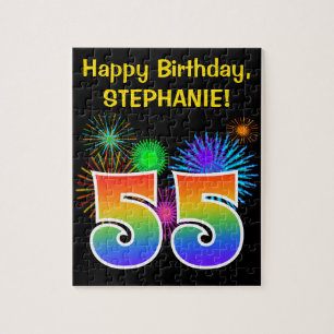 Fun Fireworks + Rainbow Pattern "55" Birthday # Legpuzzel