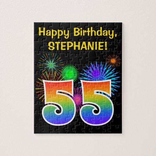 Fun Fireworks + Rainbow Pattern "55" Birthday # Legpuzzel (Verticaal)