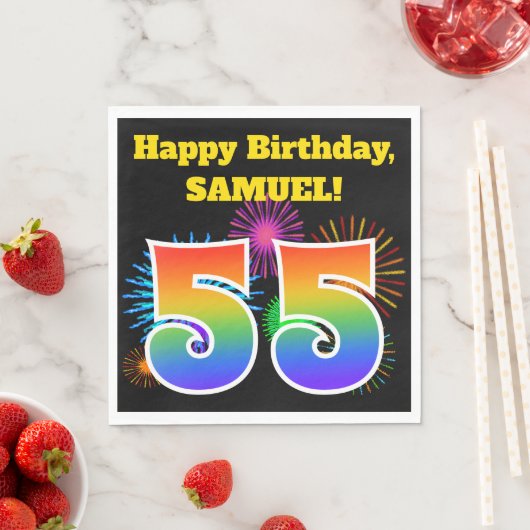 Fun Fireworks + Rainbow Pattern "55" Birthday # Servet (Insitu)