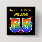 Fun Fireworks + Rainbow Pattern "55" Birthday # Vierkante Button 5,1 Cm (Voorkant)