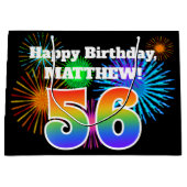 Fun Fireworks + Rainbow Pattern "56" Birthday # Groot Cadeauzakje (Voorkant)