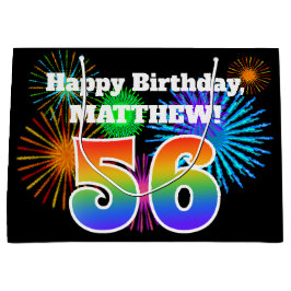 Fun Fireworks + Rainbow Pattern "56" Birthday # Groot Cadeauzakje