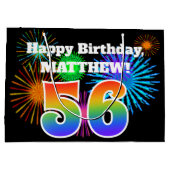 Fun Fireworks + Rainbow Pattern "56" Birthday # Groot Cadeauzakje (Achterkant)