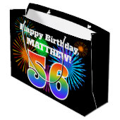 Fun Fireworks + Rainbow Pattern "56" Birthday # Groot Cadeauzakje (Achterkant Gekanteld)
