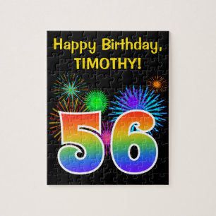 Fun Fireworks + Rainbow Pattern "56" Birthday # Legpuzzel