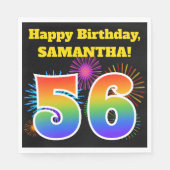 Fun Fireworks + Rainbow Pattern "56" Birthday # Servet (Voorkant)