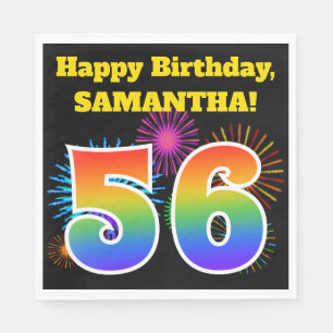 Fun Fireworks + Rainbow Pattern "56" Birthday # Servet